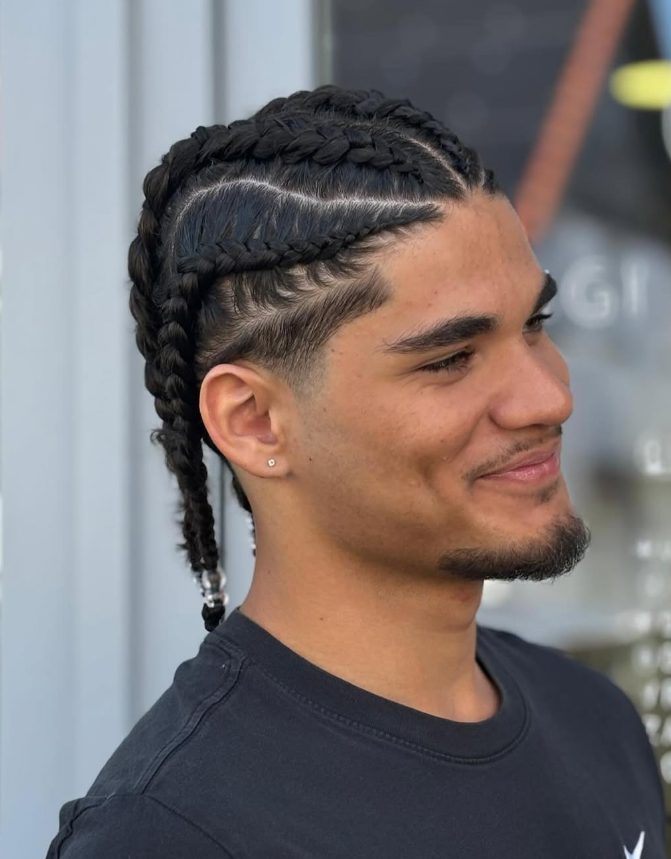 Cornrows homme avec fondu et natte tressée